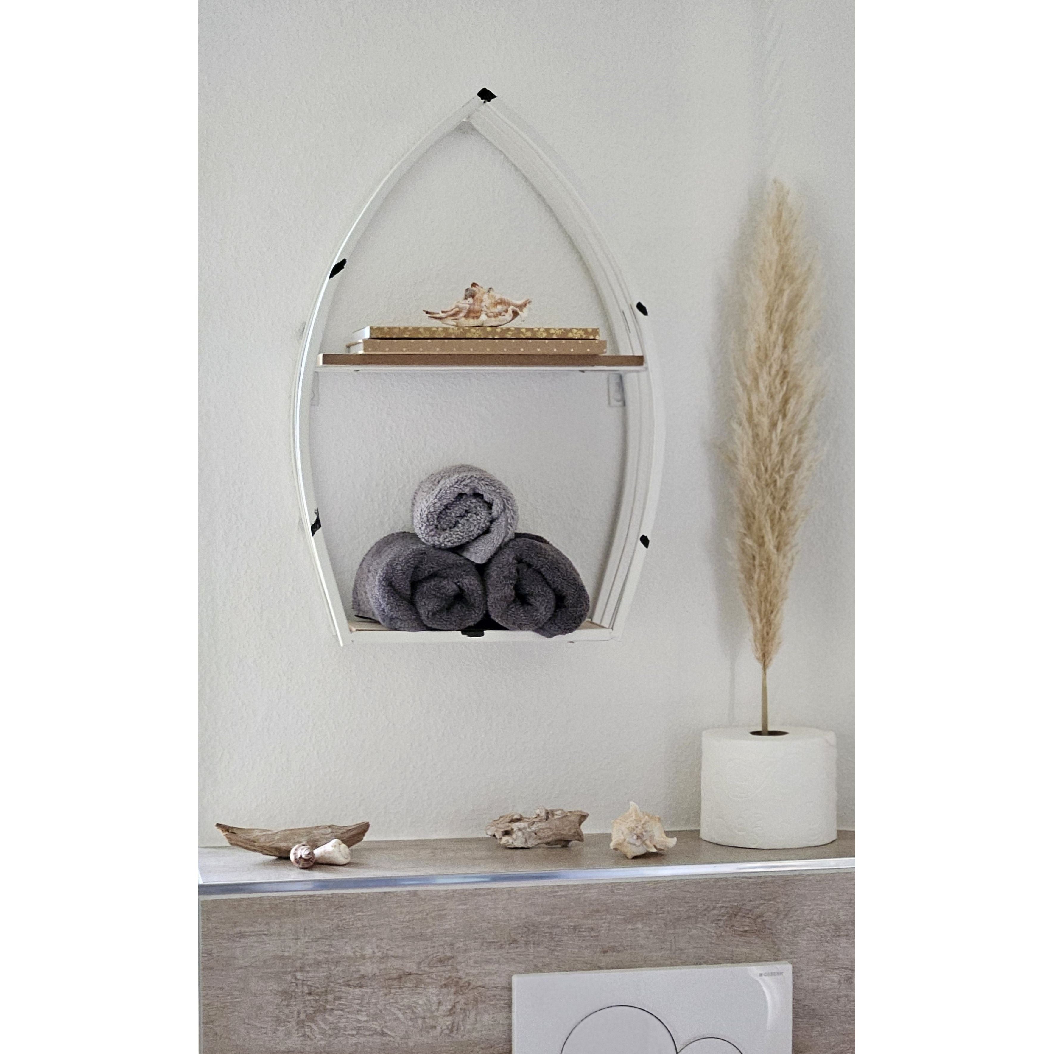 Regal Boot Weiß Wandregal Maritim Metall MDF-Holz 48x32x12 cm Dekoregal Shabby