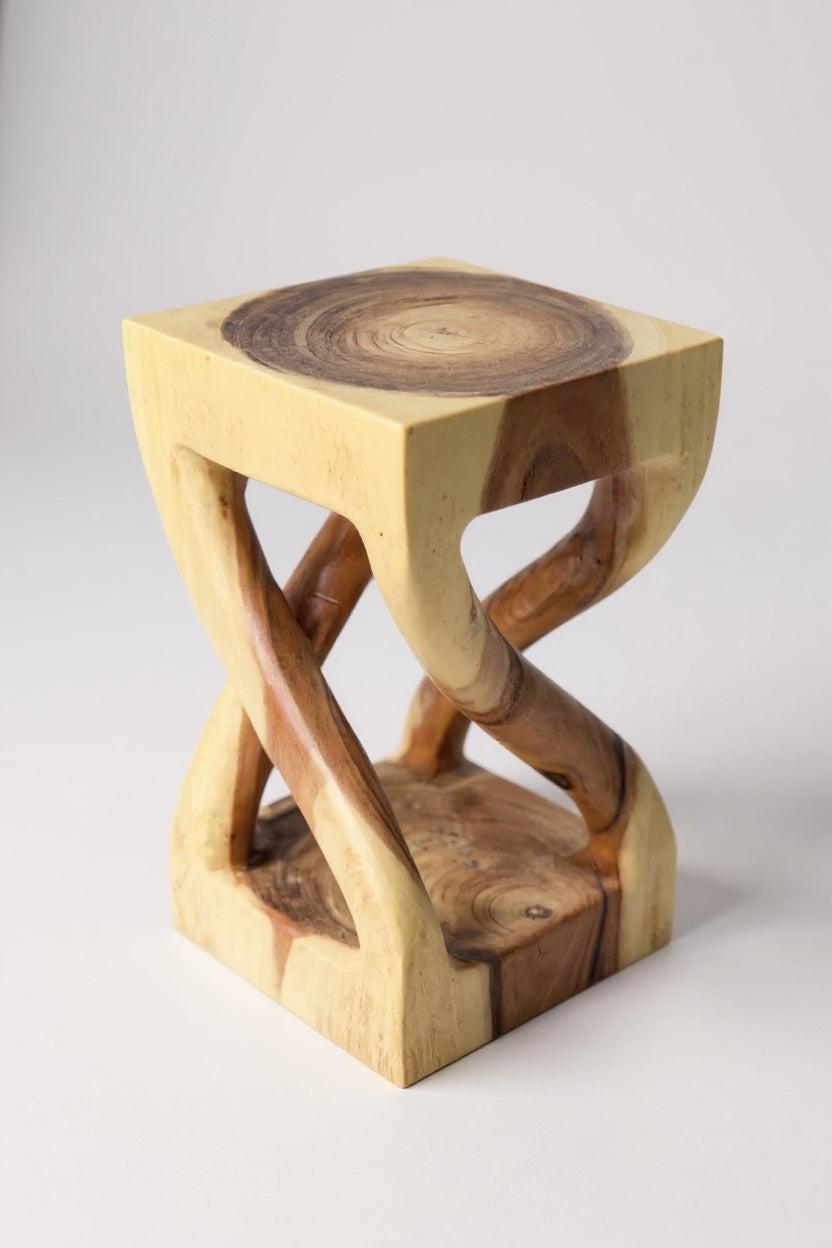 Holz Beistelltisch - Holzhocker Couchtisch - Handgefertigt - Gedreht aus hellen massivem Suarholz - 50x28x28 cm