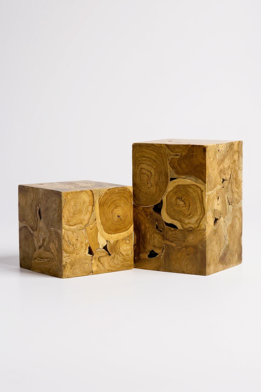 Holzmosaik Beistelltisch - Couchtisch Nachttisch Pflanzenhocker Hocker - Handgefertigt - 3 Verschiedene Größen