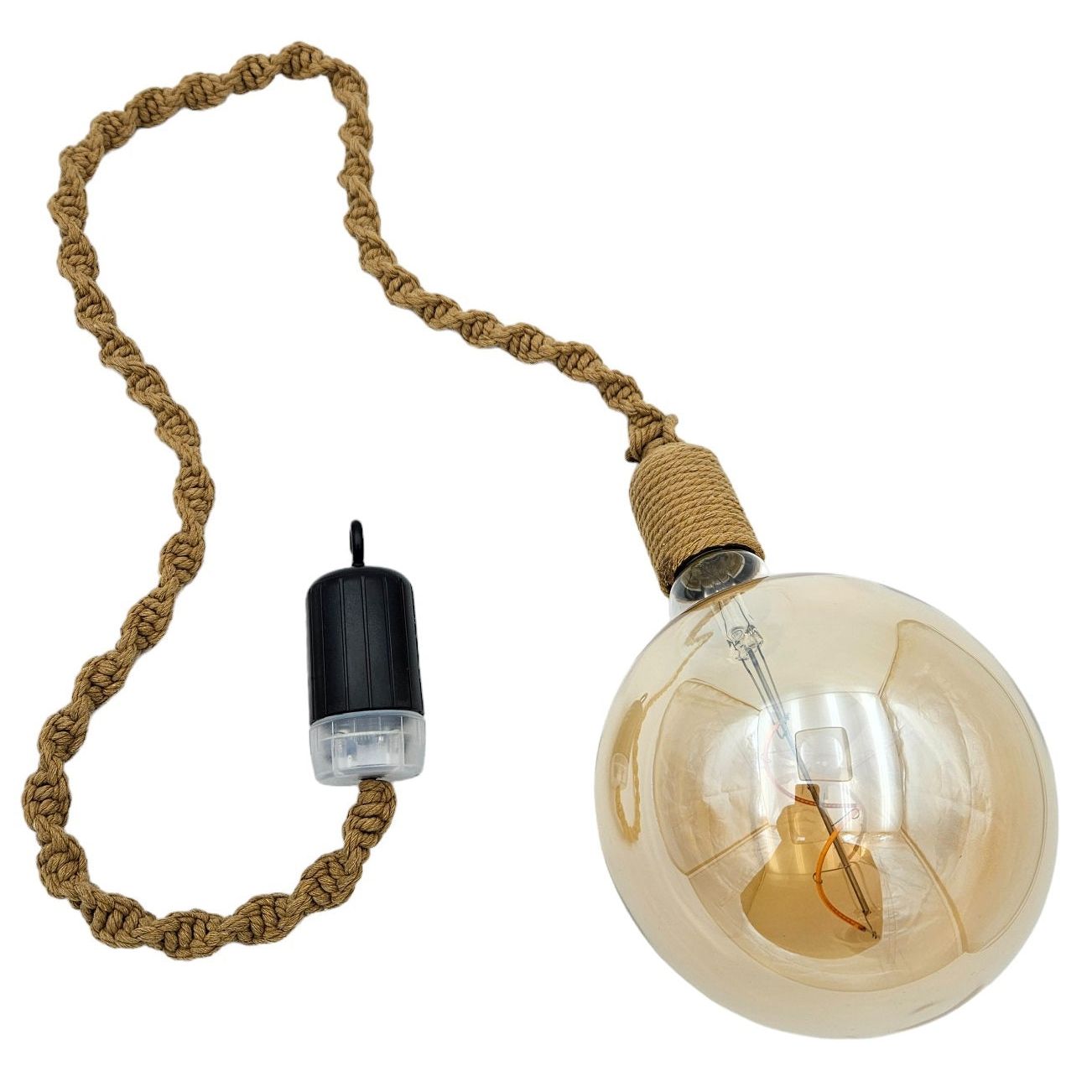 Hängelampe LED Braun Seil Macrame Hängeleuchte Timer Fernbedienung  Ø15cm Lampe