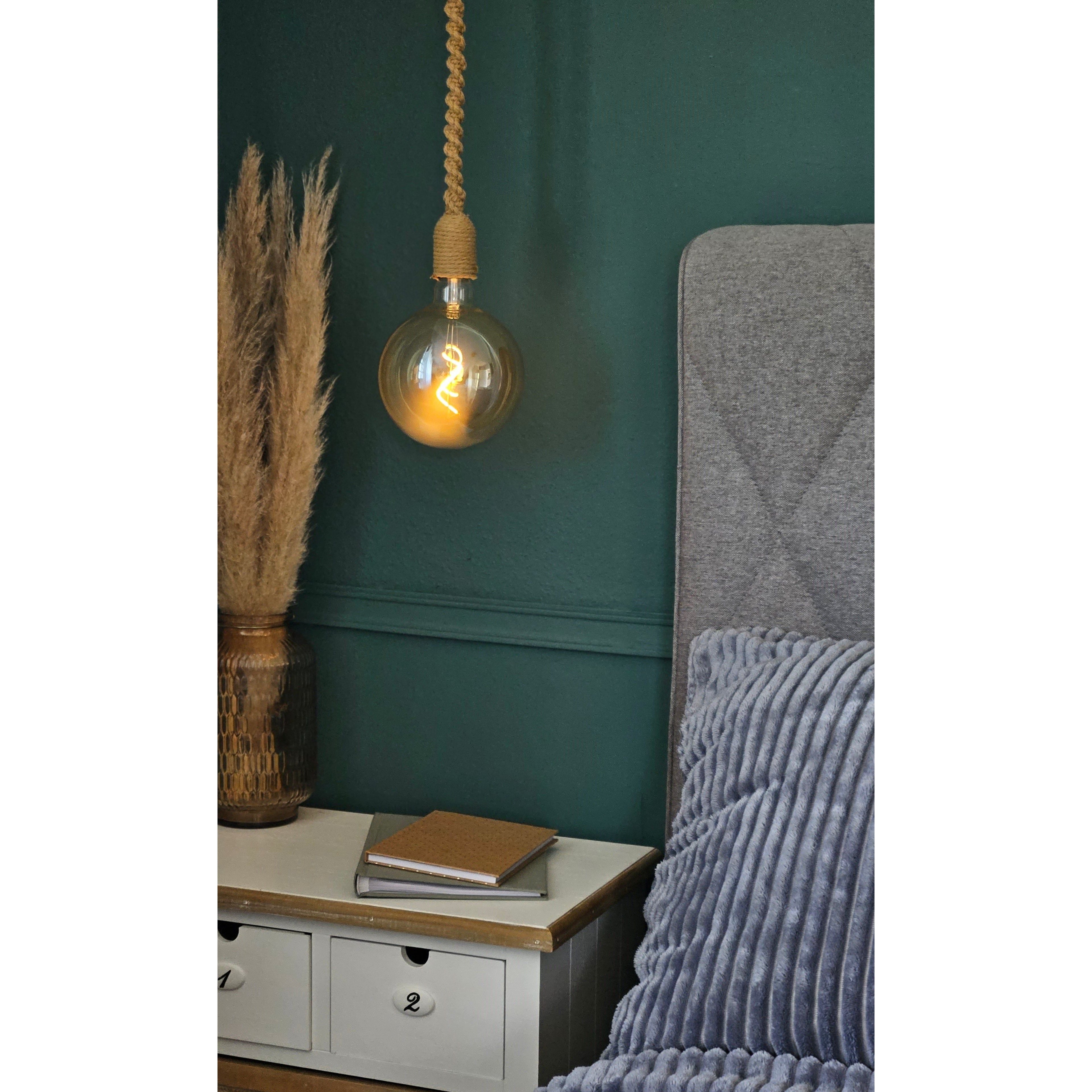 Hängelampe LED Braun Seil Macrame Hängeleuchte Timer Fernbedienung  Ø15cm Lampe