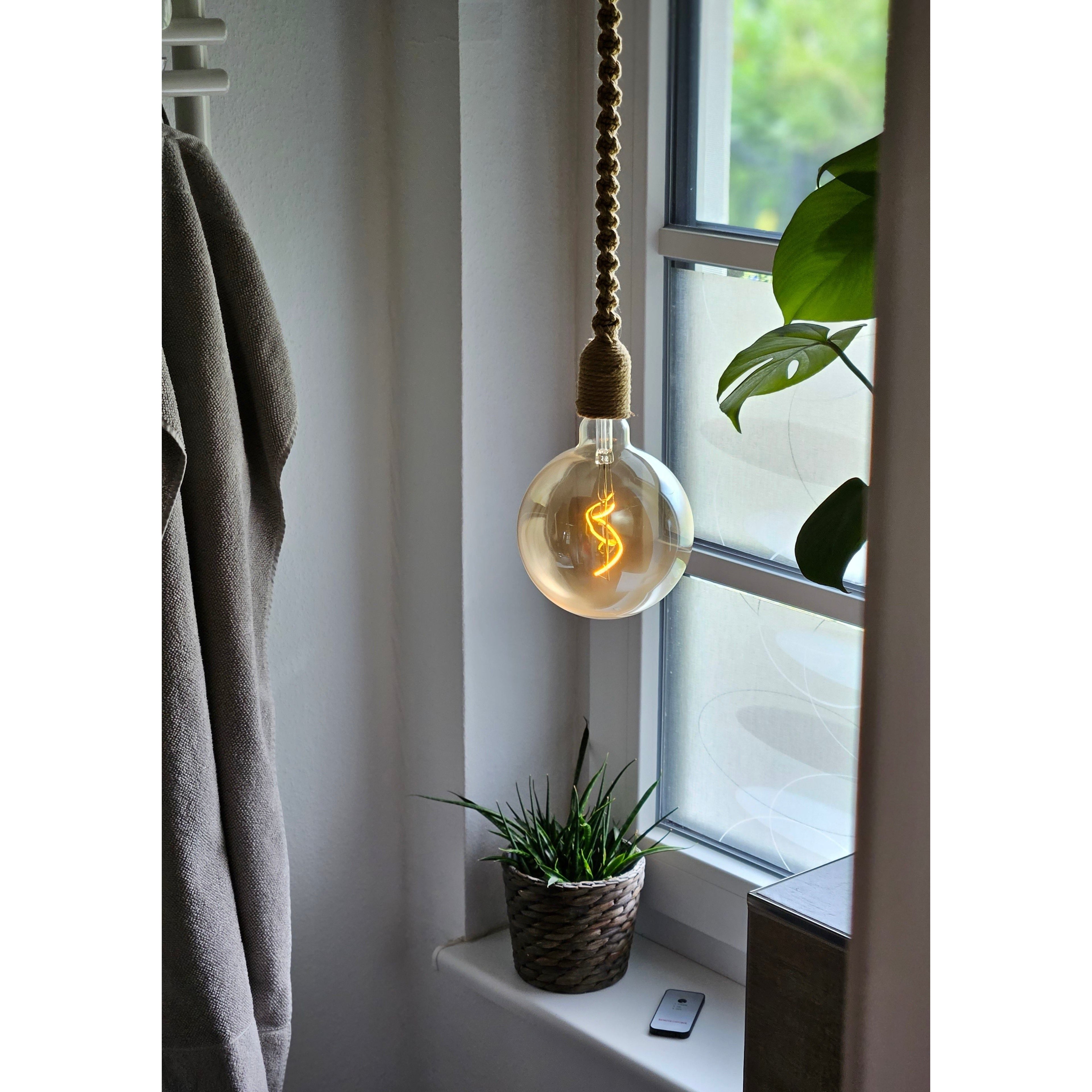 Hängelampe LED Braun Seil Macrame Hängeleuchte Timer Fernbedienung  Ø15cm Lampe