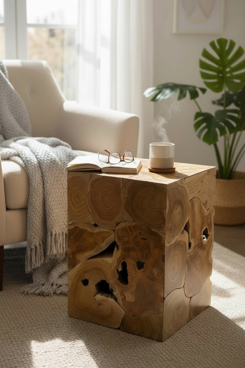 Holzmosaik Beistelltisch - Couchtisch Nachttisch Pflanzenhocker Hocker - Handgefertigt - 3 Verschiedene Größen