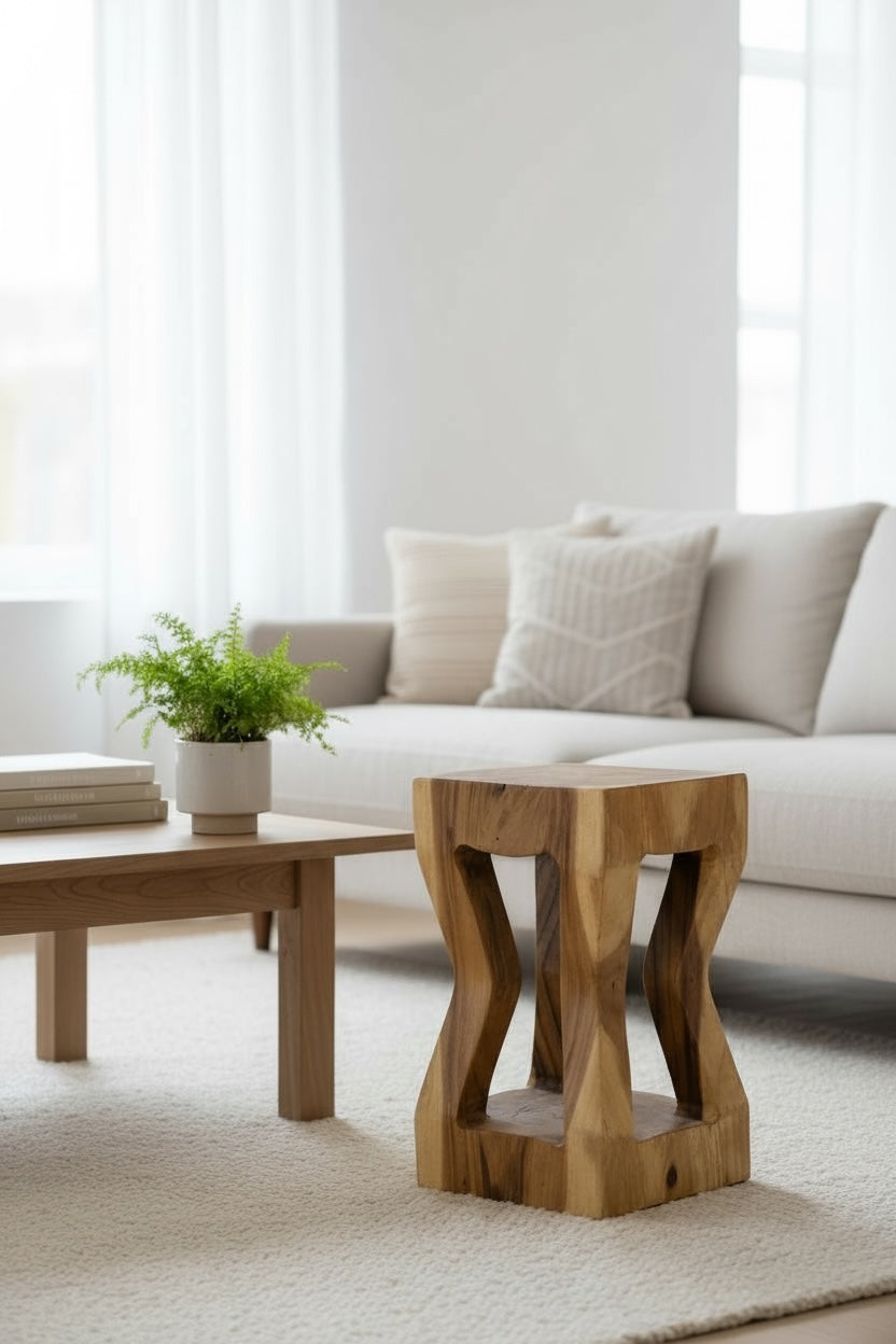 Holz Beistelltisch - Holzhocker Couchtisch Ablagetisch - Handgefertigt - Massives Suarholz - 50x28x28 cm