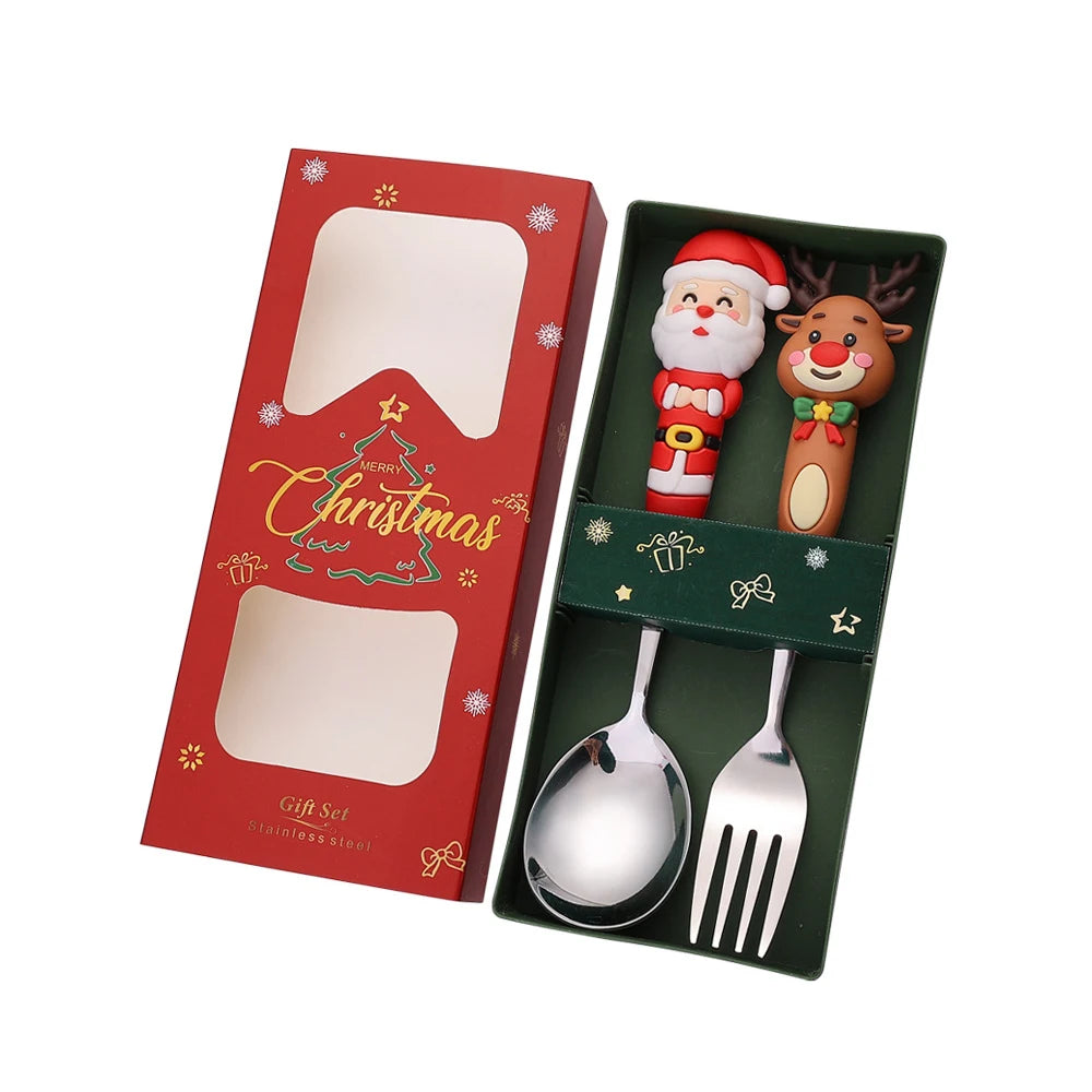 Weihnachtsbesteck Edelstahl 2/4er Set - Dessertgabel & Kaffeelöffel in Luxus Geschenkbox