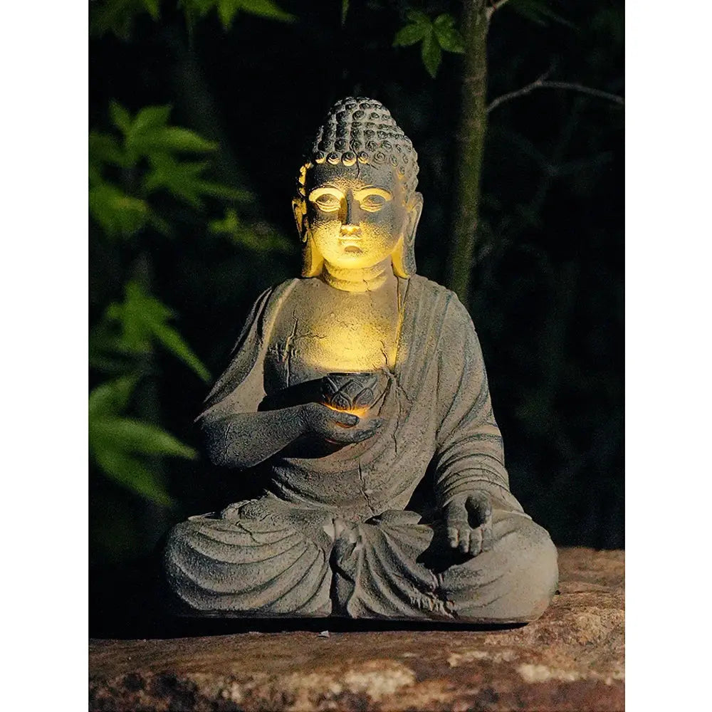 Solar Buddha Statue 24cm - Zen Gartendeko mit LED Lotus Licht wasserfest Wunderweltdeko