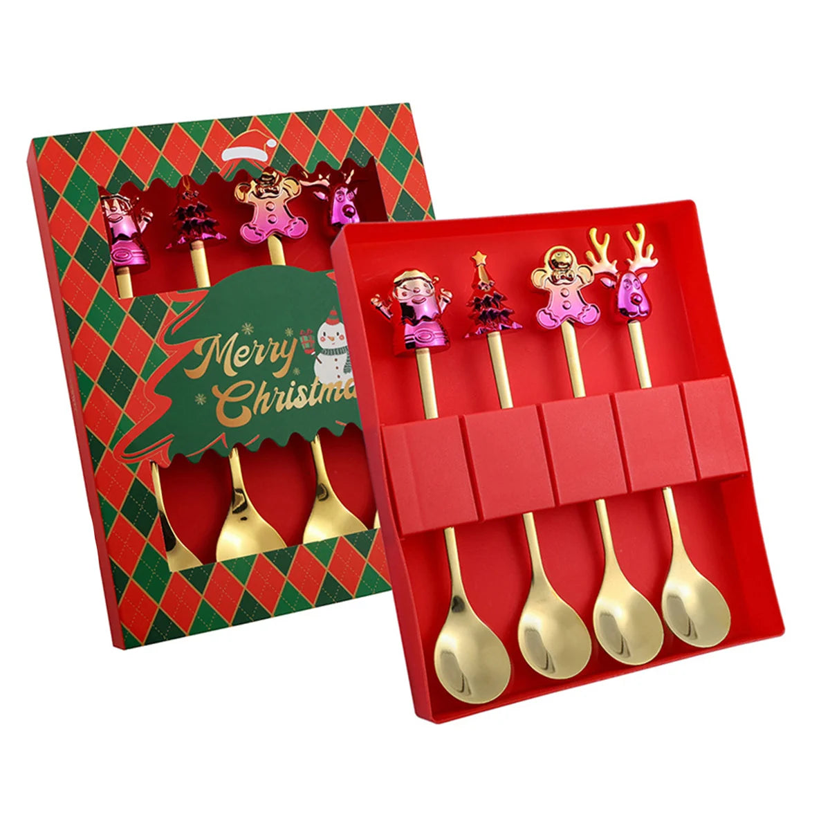 Weihnachtsbesteck 4-teilig Edelstahl - Festliche Löffel & Gabel mit Weihnachtsmotiven