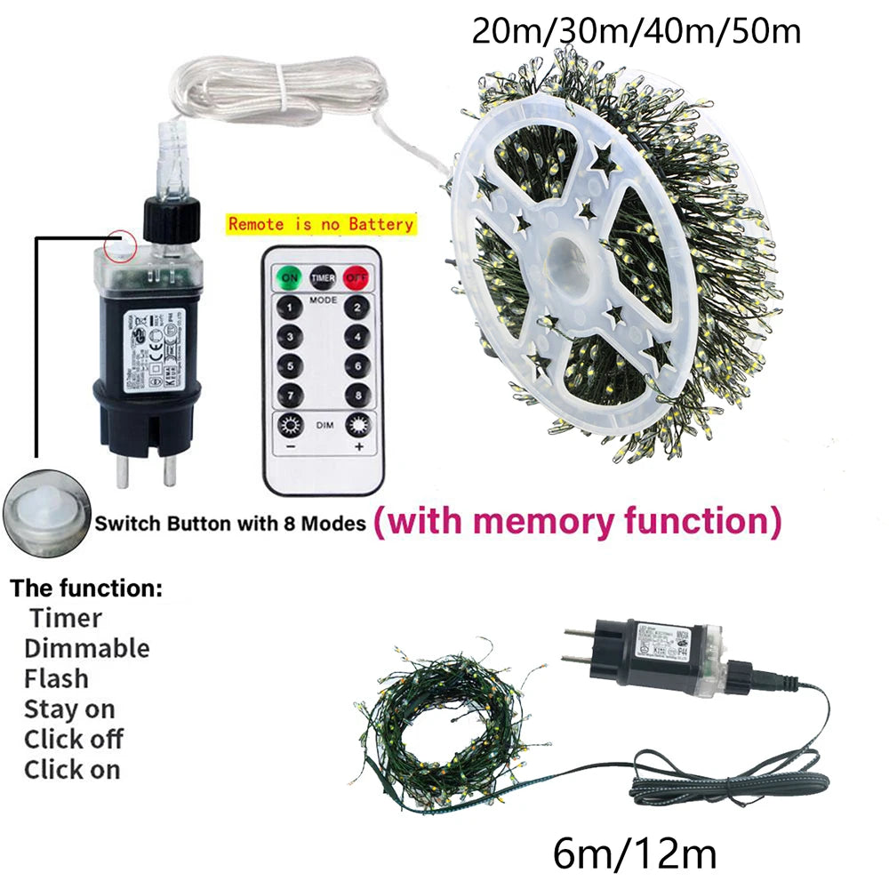 LED Lichterkette 40m mit 1200 LEDs - Grüner Draht, Fernbedienung & Dimmbar für Weihnachten & Outdoor