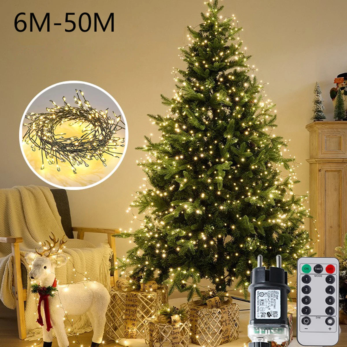 LED Lichterkette 40m mit 1200 LEDs - Grüner Draht, Fernbedienung & Dimmbar für Weihnachten & Outdoor