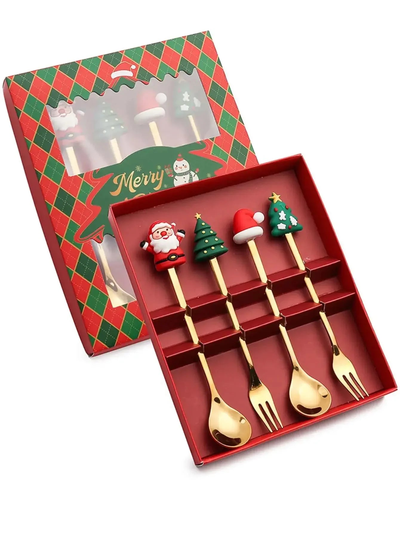 Weihnachtsbesteck Set 2/4/6-teilig Edelstahl - Kreative Dessertgabeln & Kaffeelöffel Geschenkset