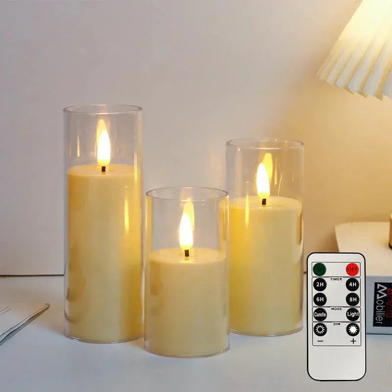 LED Kerzen Set 3er - Flammenlose Kerzen mit Fernbedienung & Timer für Hochzeit Deko Wunderweltdeko