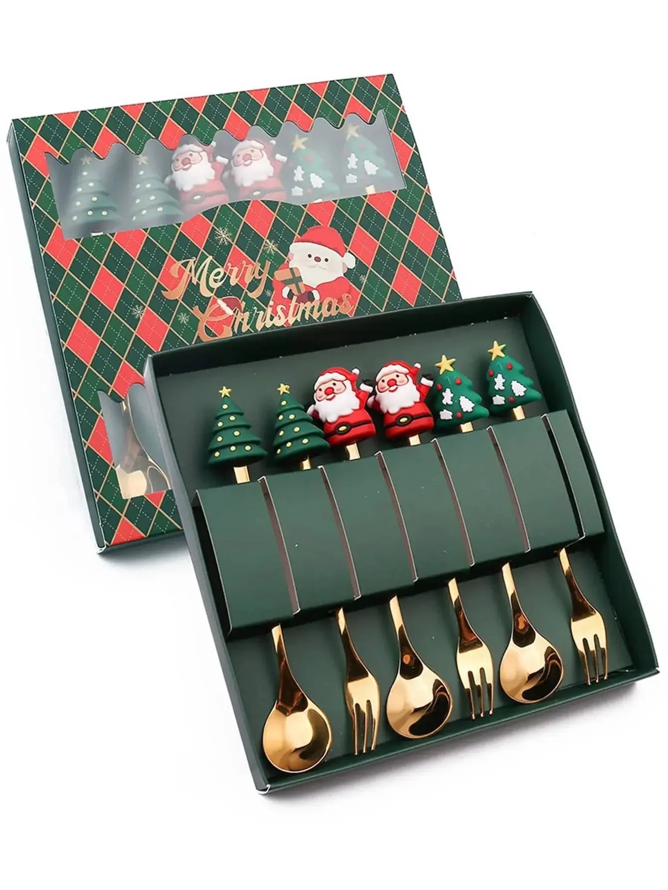 Weihnachtsbesteck Set 2/4/6-teilig Edelstahl - Kreative Dessertgabeln & Kaffeelöffel Geschenkset