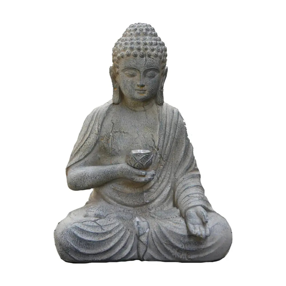 Solar Buddha Statue 24cm - Zen Gartendeko mit LED Lotus Licht wasserfest Wunderweltdeko