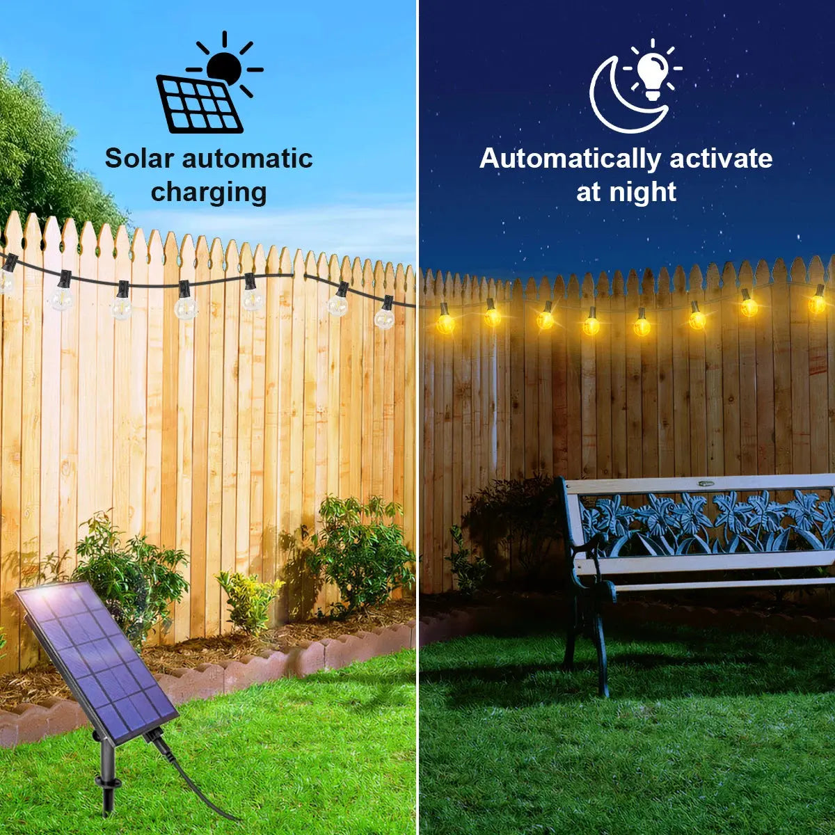 G40 LED-Solar-Lichterkette in Warmweiß mit Fernbedienung und 8 Blinkmodi – einstellbare Helligkeit, wetterbeständig für Ga Wunderweltdeko