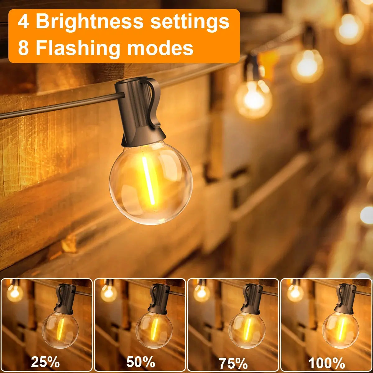 G40 LED-Solar-Lichterkette in Warmweiß mit Fernbedienung und 8 Blinkmodi – einstellbare Helligkeit, wetterbeständig für Ga Wunderweltdeko