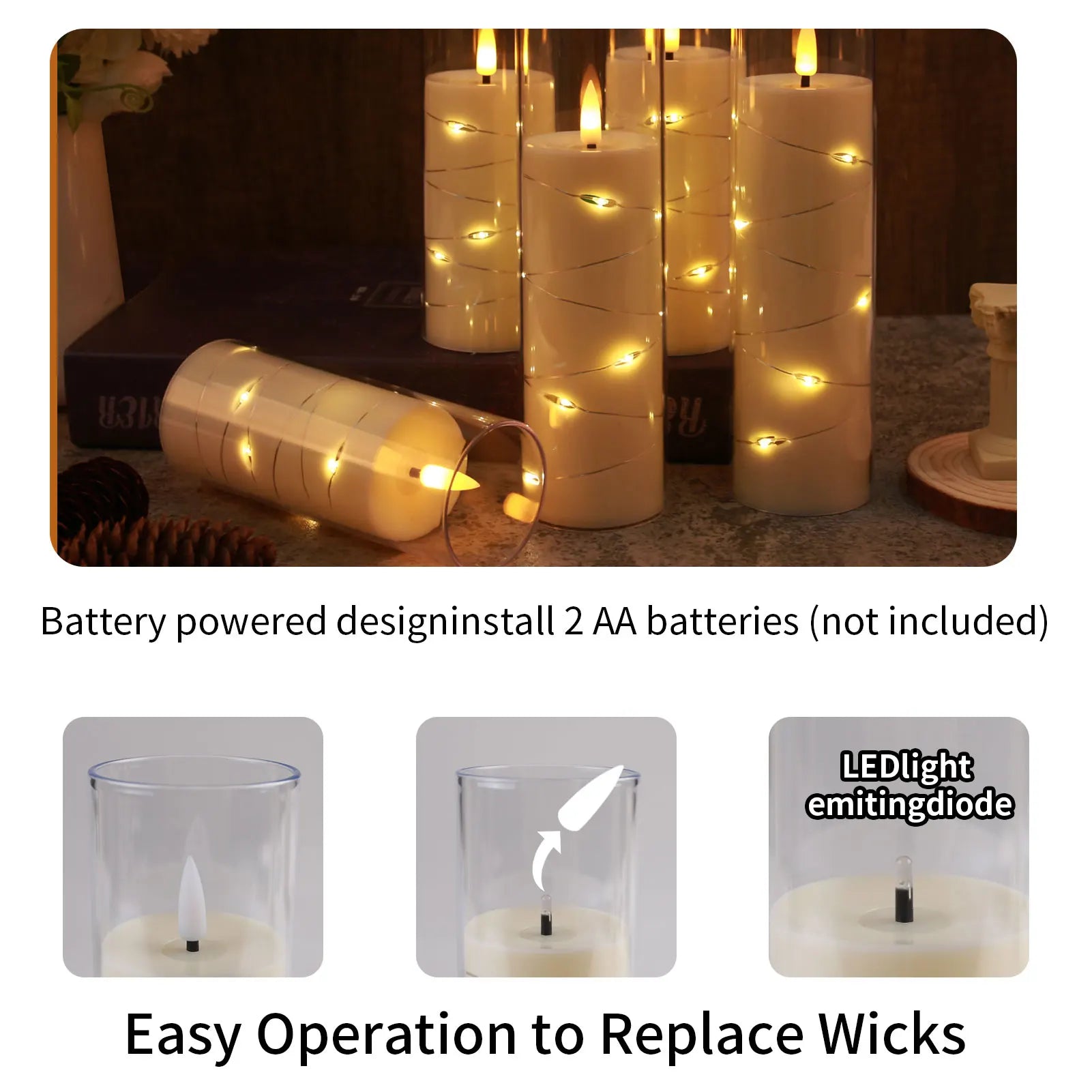 LED Kerzen Set mit Fernbedienung und Sternenlicht - 5 flammenlose Kerzen mit Flackereffekt