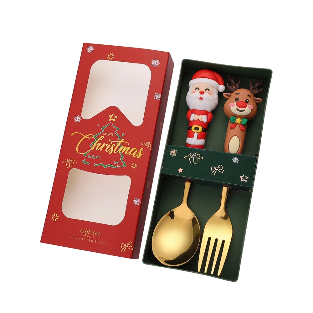Weihnachtsbesteck Edelstahl 2/4er Set - Dessertgabel & Kaffeelöffel in Luxus Geschenkbox