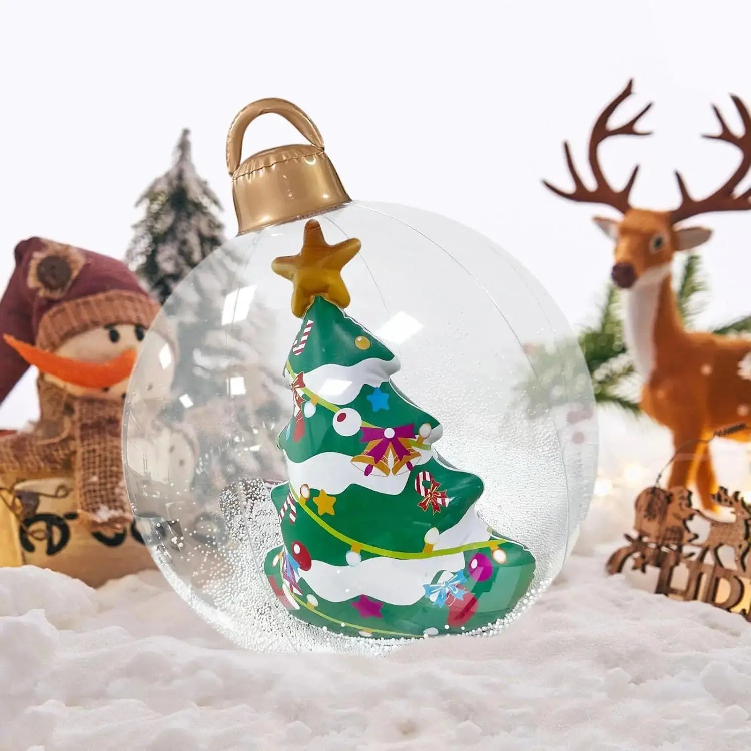 60 cm transparenter riesiger aufblasbarer Weihnachtskugel mit Lichtern, Weihnachtsschmuck, Weihnachts-PVC, aufblasbarer dekorierter Ball Wunderweltdeko