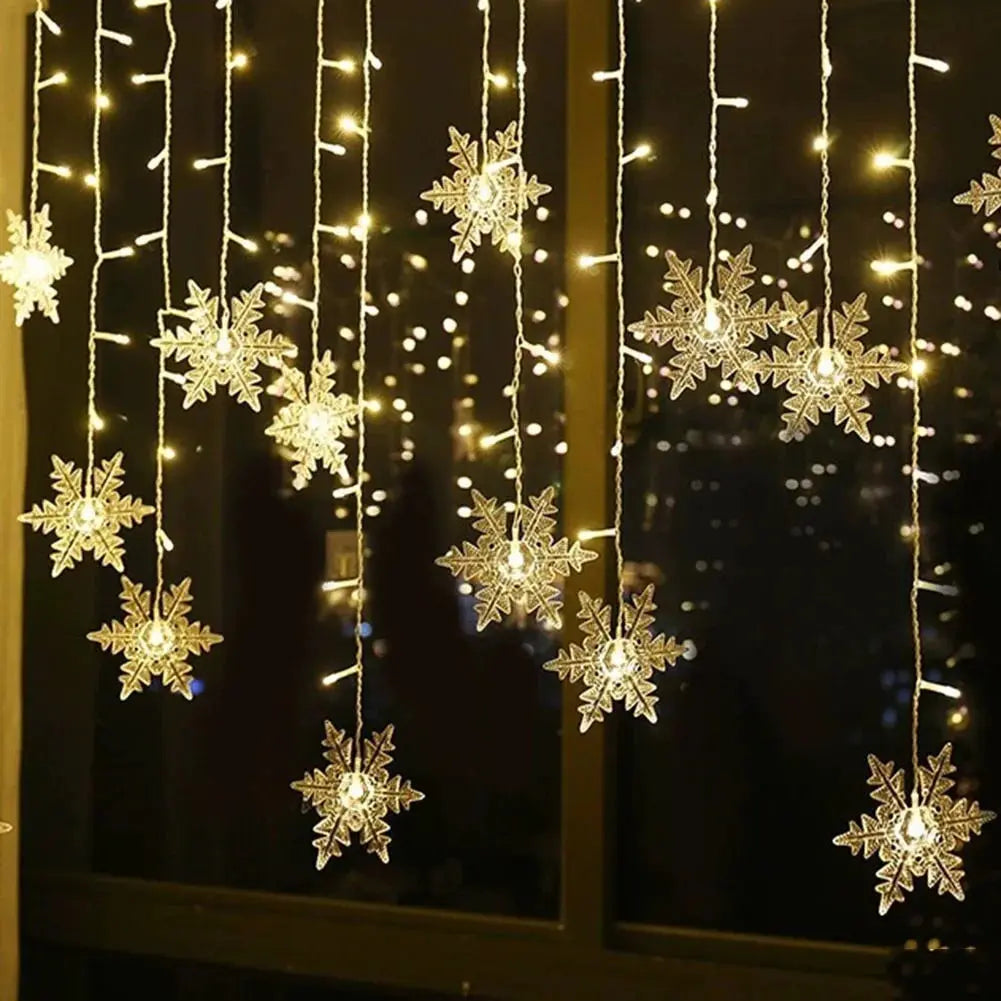 New Year LED Snowflake Curtain String Lights Indoor Halloween Light Wedding Home Party Xmas Lamps Eave Christmas Decoration Wunderweltdeko