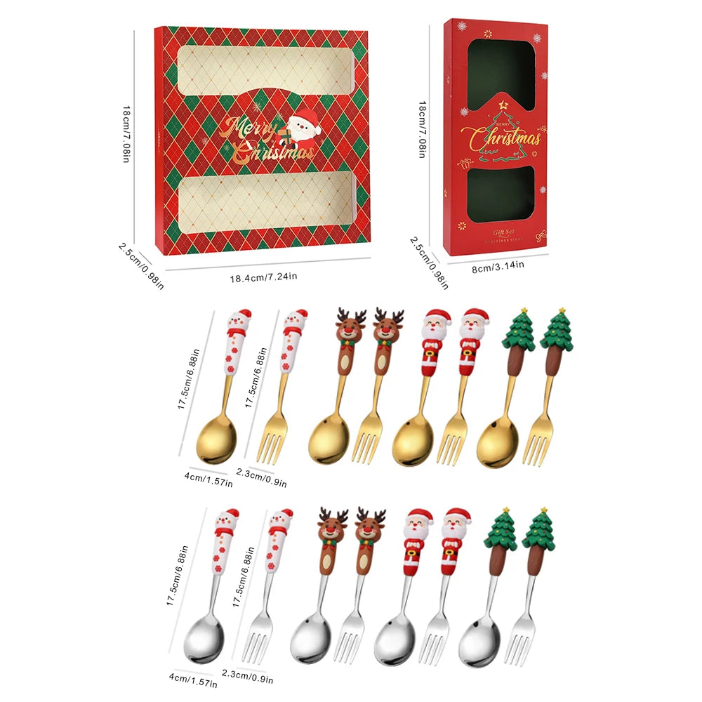Weihnachtsbesteck Edelstahl 2/4er Set - Dessertgabel & Kaffeelöffel in Luxus Geschenkbox