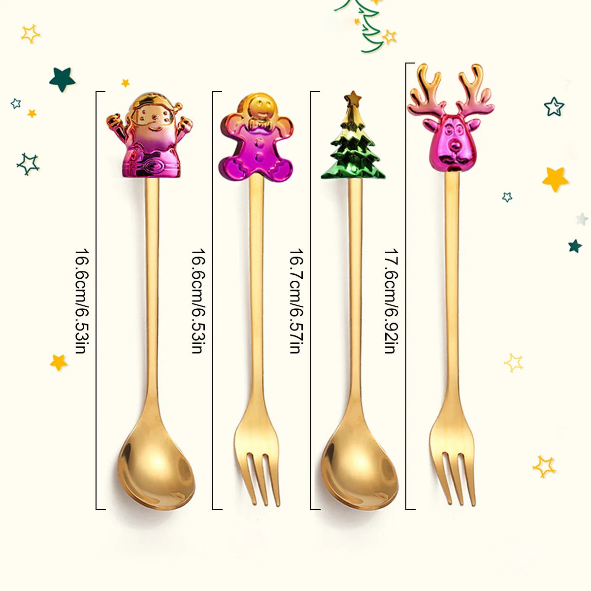 Weihnachtsbesteck 4-teilig Edelstahl - Festliche Löffel & Gabel mit Weihnachtsmotiven