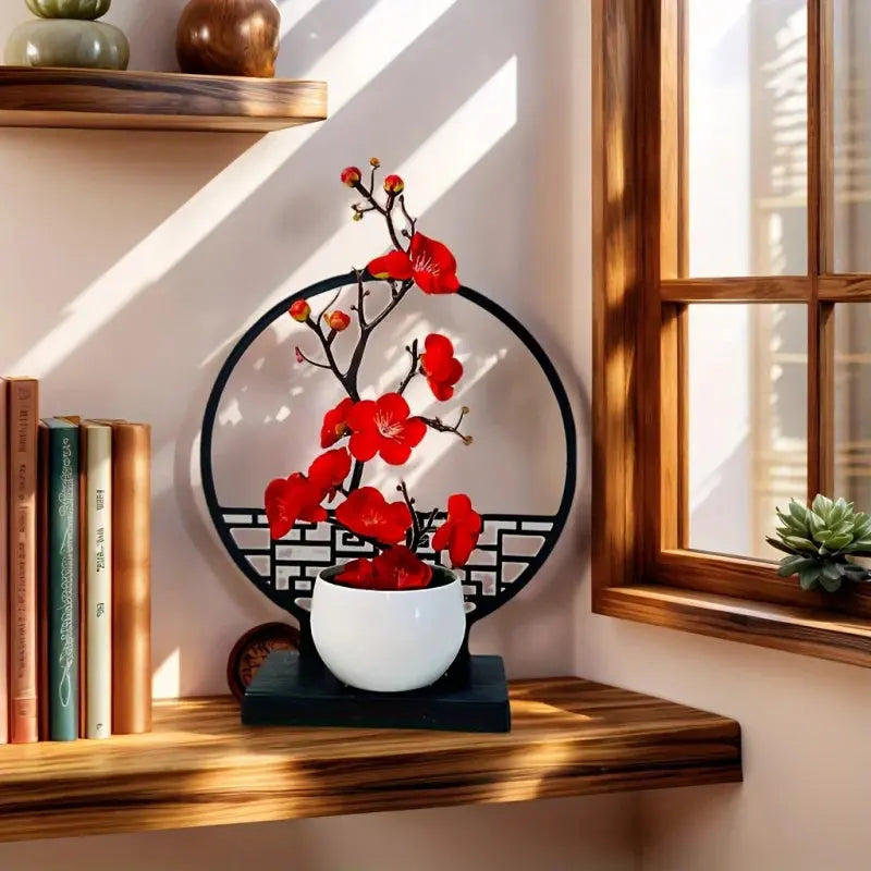 Pflaumenblüten Bonsai Kunstbaum - Chinesischer Stil Dekoration für Wohnzimmer & Büro Wunderweltdeko