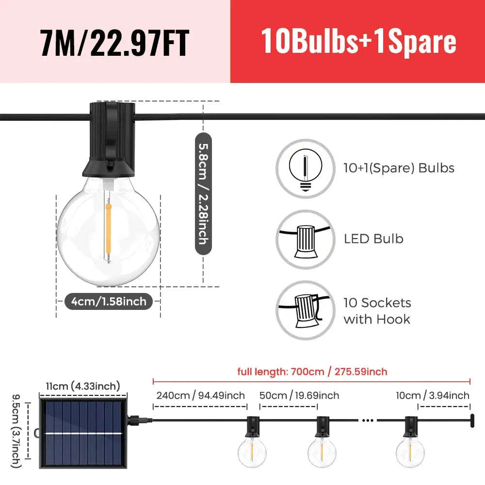 G40 LED-Solar-Lichterkette in Warmweiß mit Fernbedienung und 8 Blinkmodi – einstellbare Helligkeit, wetterbeständig für Ga Wunderweltdeko