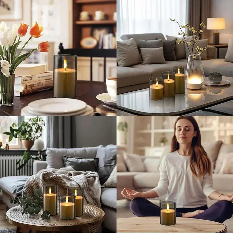 LED Kerzen Set 3er - Flammenlose Kerzen mit Fernbedienung & Timer für Hochzeit Deko Wunderweltdeko