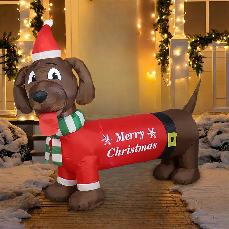 Aufblasbare Weihnachts-Welpen-Dekoration mit integrierter LED-Weihnachtsdackel, aufblasbar, Wiener Hund, Hofdekoration für Weihnachtsspielzeug Wunderweltdeko