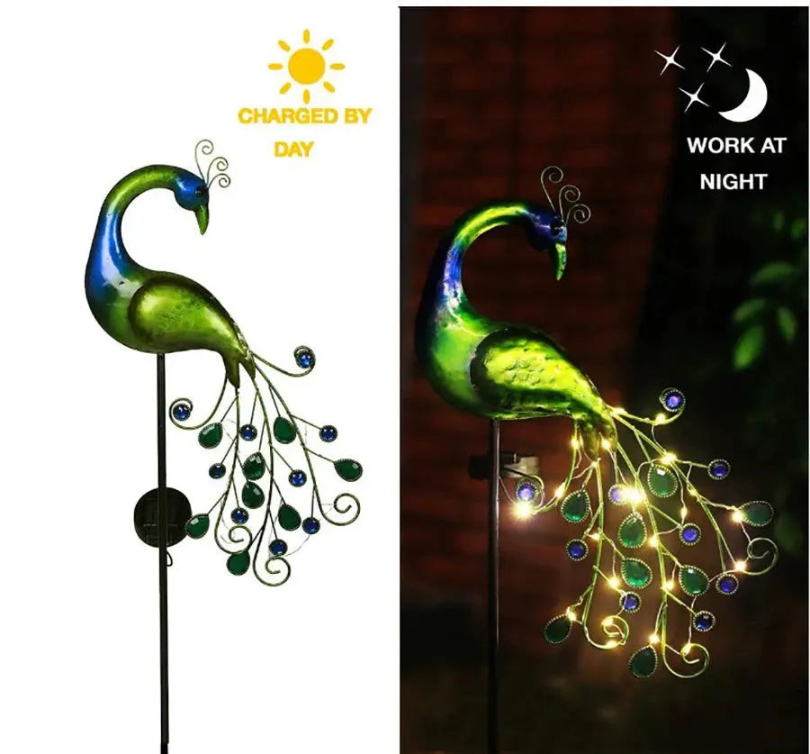 Solar LED-Pfau Gartenlampe - Elegante Metall-Skulptur mit automatischer Beleuchtung Wunderweltdeko