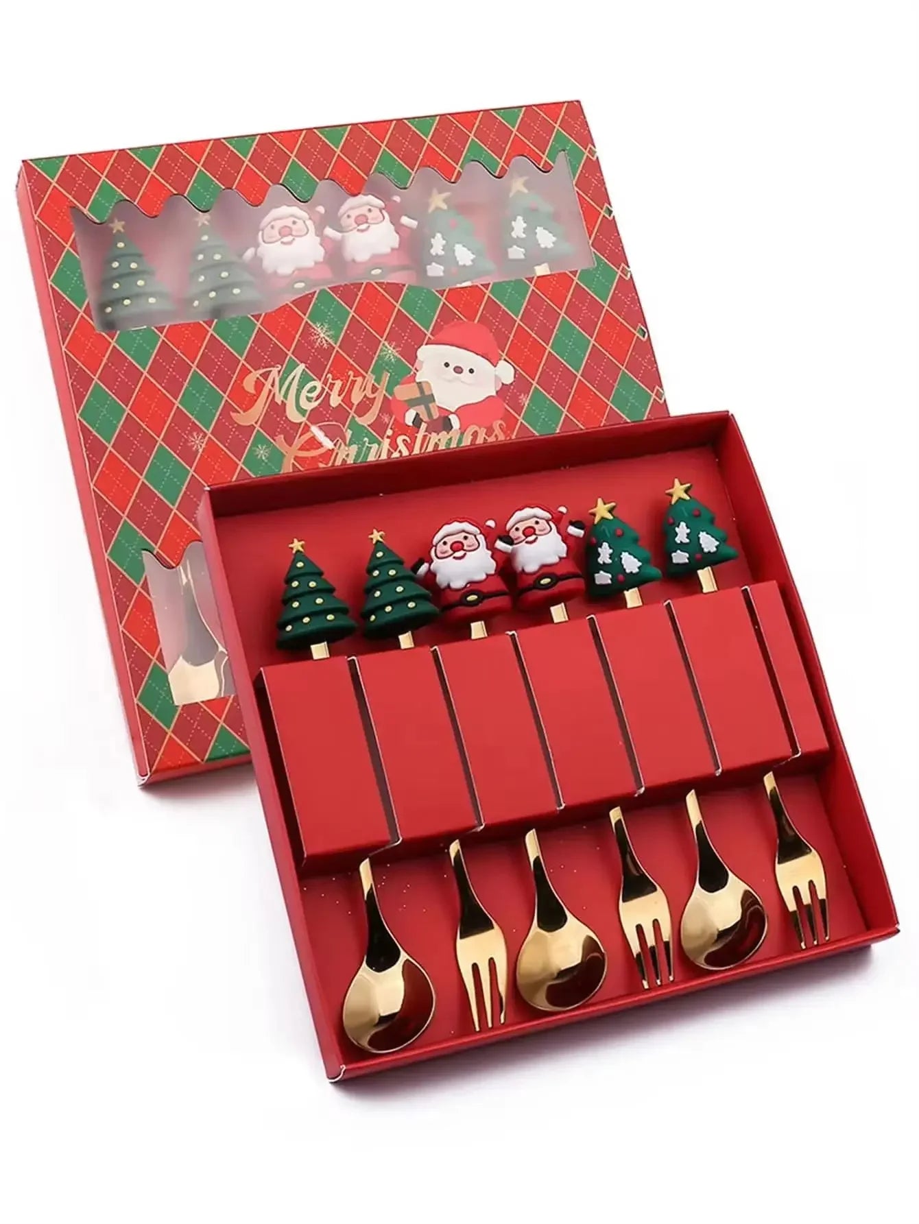 Weihnachtsbesteck Set 2/4/6-teilig Edelstahl - Kreative Dessertgabeln & Kaffeelöffel Geschenkset