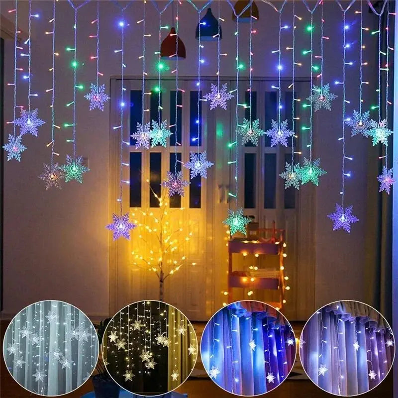 New Year LED Snowflake Curtain String Lights Indoor Halloween Light Wedding Home Party Xmas Lamps Eave Christmas Decoration Wunderweltdeko