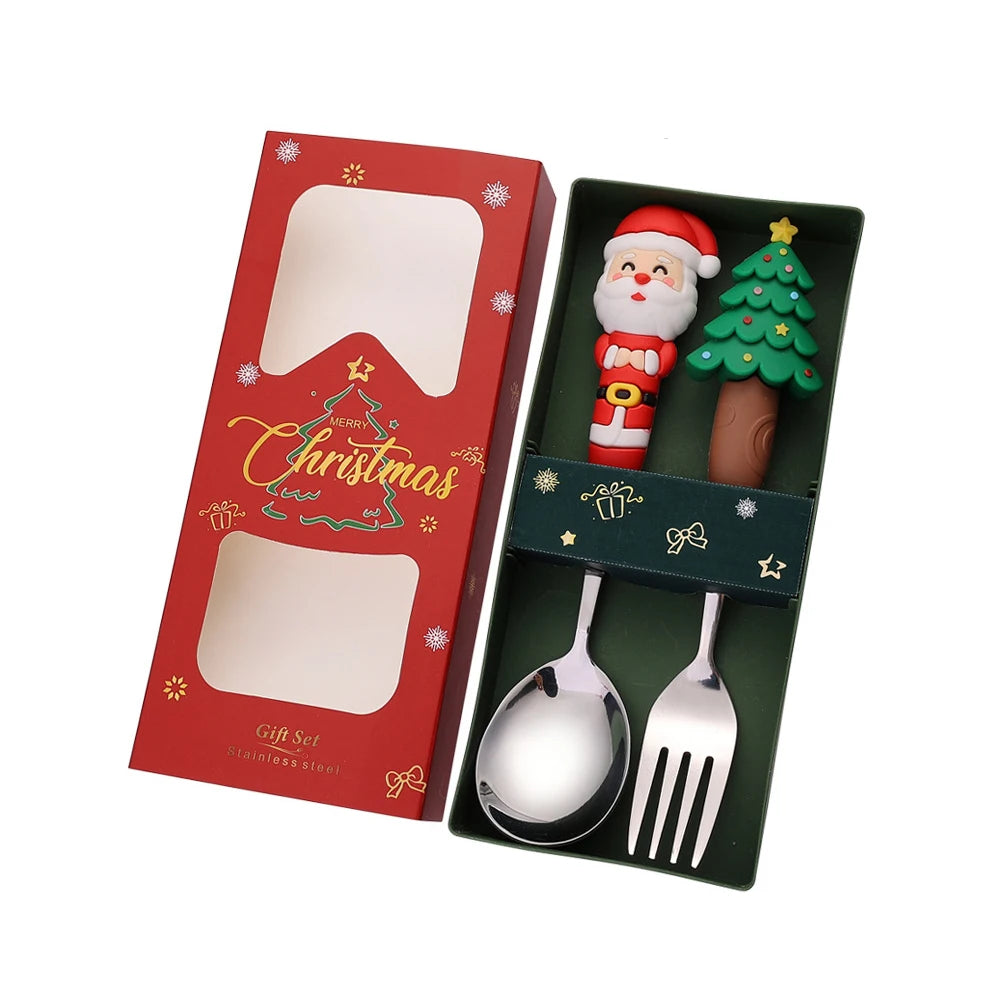 Weihnachtsbesteck Edelstahl 2/4er Set - Dessertgabel & Kaffeelöffel in Luxus Geschenkbox