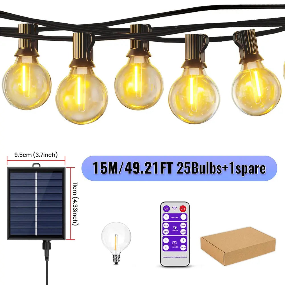 G40 LED-Solar-Lichterkette in Warmweiß mit Fernbedienung und 8 Blinkmodi – einstellbare Helligkeit, wetterbeständig für Ga Wunderweltdeko