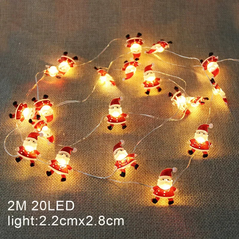 LED Weihnachts-Lichterkette 2M mit 20 LEDs - Batteriebetrieben mit Weihnachtsmann & Schneeflocken