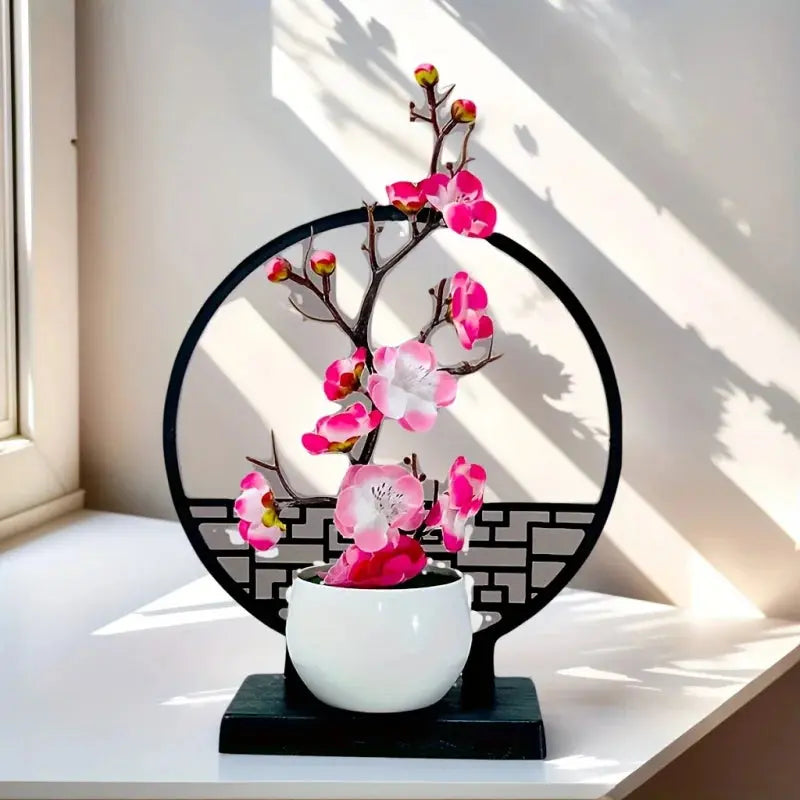 Pflaumenblüten Bonsai Kunstbaum - Chinesischer Stil Dekoration für Wohnzimmer & Büro Wunderweltdeko