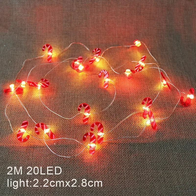 LED Weihnachts-Lichterkette 2M mit 20 LEDs - Batteriebetrieben mit Weihnachtsmann & Schneeflocken