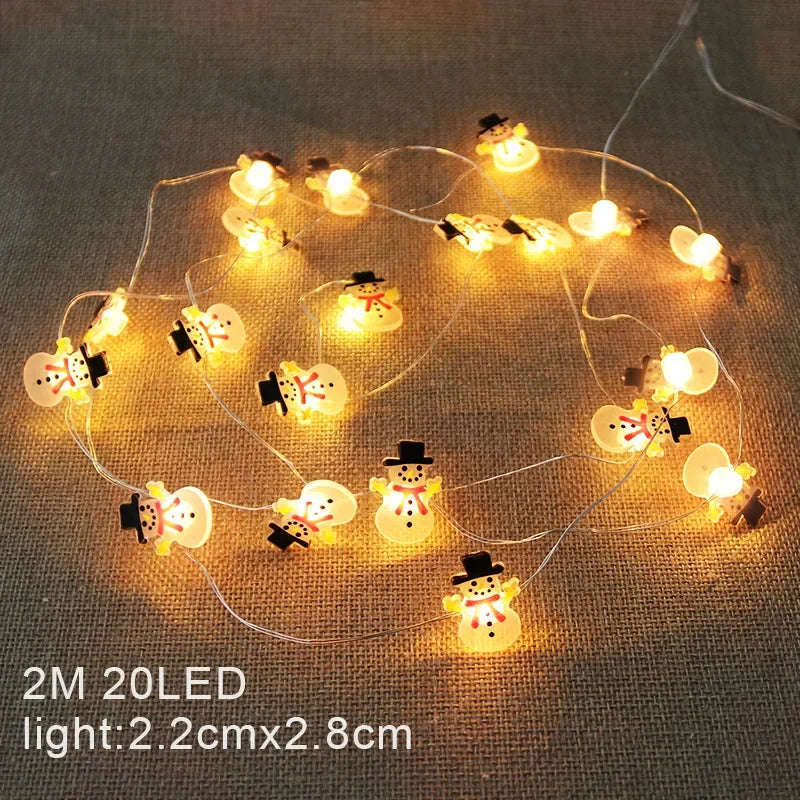 LED Weihnachts-Lichterkette 2M mit 20 LEDs - Batteriebetrieben mit Weihnachtsmann & Schneeflocken