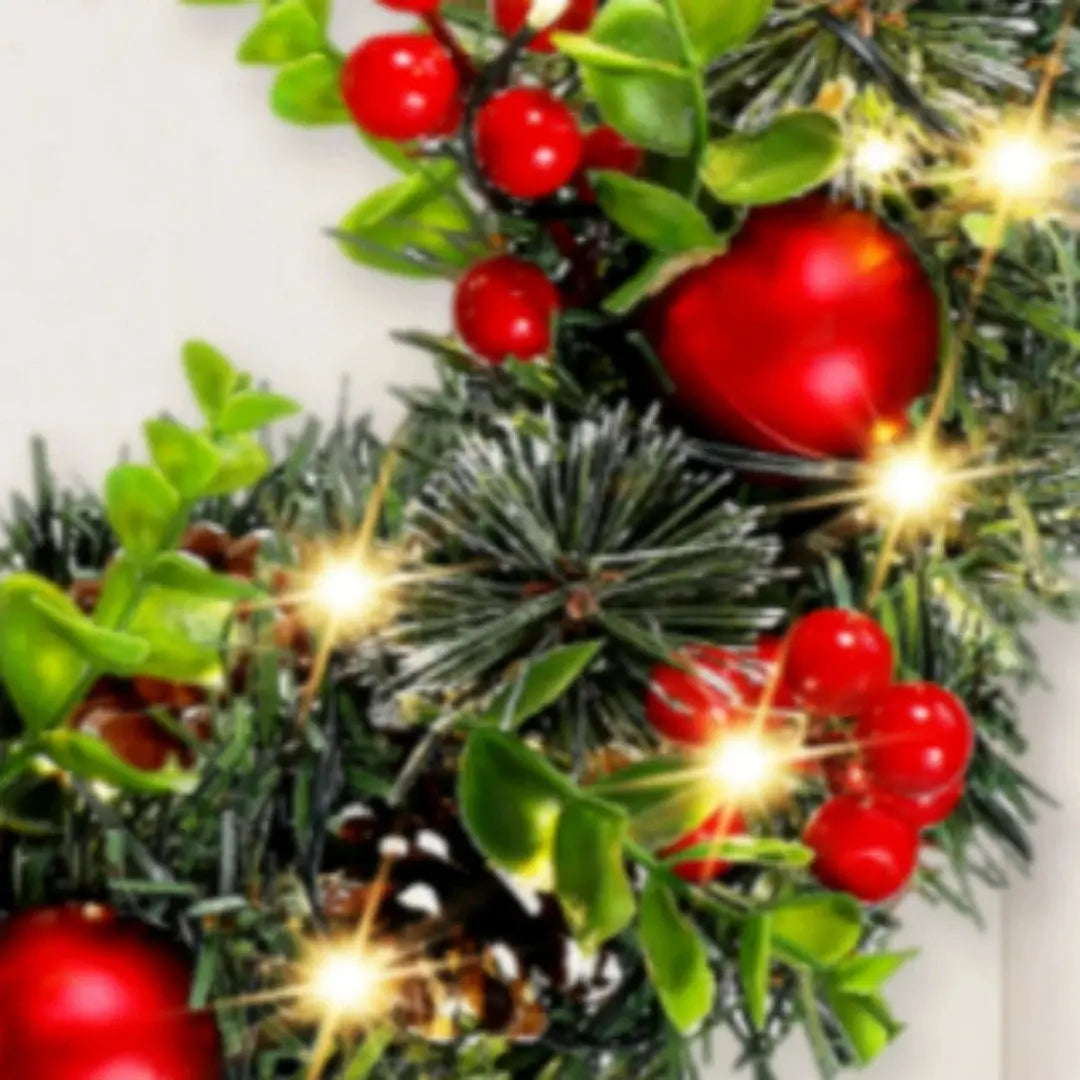 Eleganter roter Weihnachtskranz, LED, PVC, rote Früchte, Weihnachtskranz, Fenster, Tür, Wand, Ornament, Dekorationen, Zuhause, Halloween, Dekoration, Geschenke Wunderweltdeko