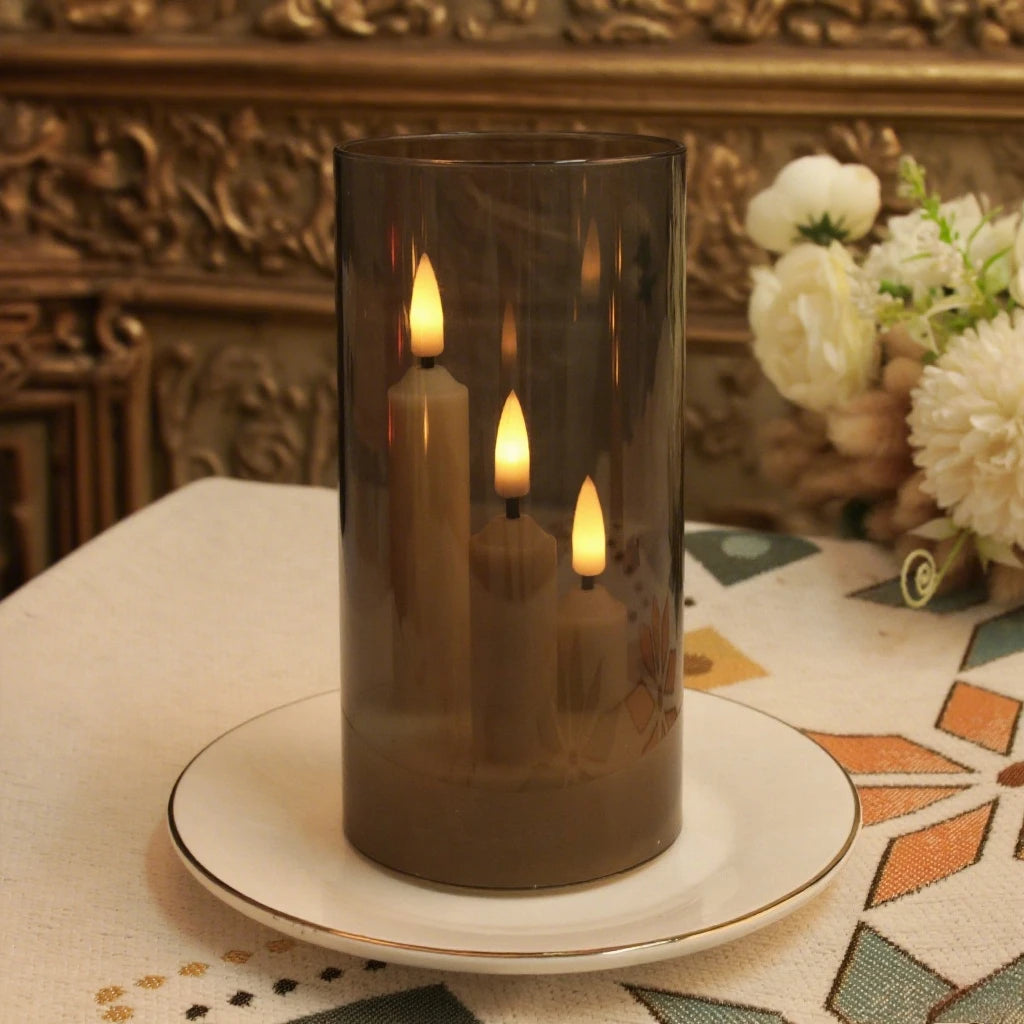 LED Kerzen Set 3-teilig (5/8/10 cm) - Flammenlose Kerzen mit Flackereffekt und Lampenschirm