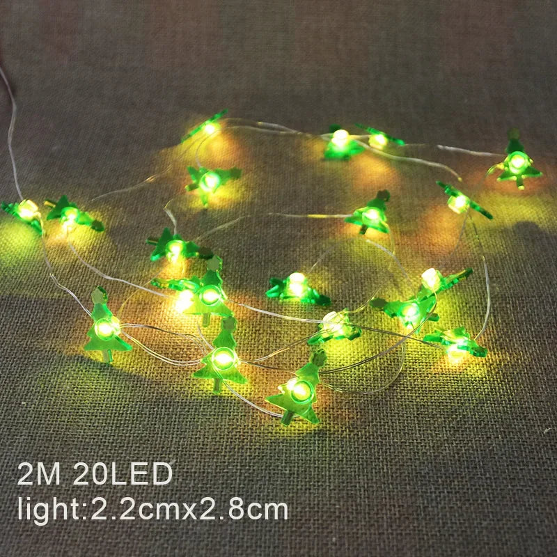 LED Weihnachts-Lichterkette 2M mit 20 LEDs - Batteriebetrieben mit Weihnachtsmann & Schneeflocken
