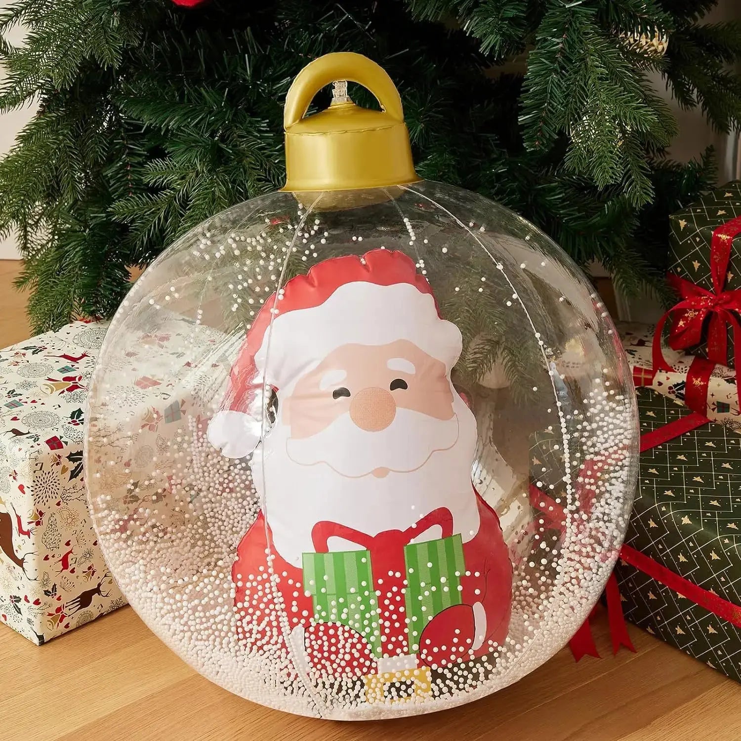 60 cm transparenter riesiger aufblasbarer Weihnachtskugel mit Lichtern, Weihnachtsschmuck, Weihnachts-PVC, aufblasbarer dekorierter Ball Wunderweltdeko