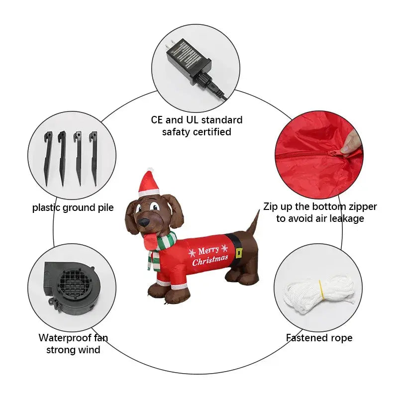 Aufblasbare Weihnachts-Welpen-Dekoration mit integrierter LED-Weihnachtsdackel, aufblasbar, Wiener Hund, Hofdekoration für Weihnachtsspielzeug Wunderweltdeko