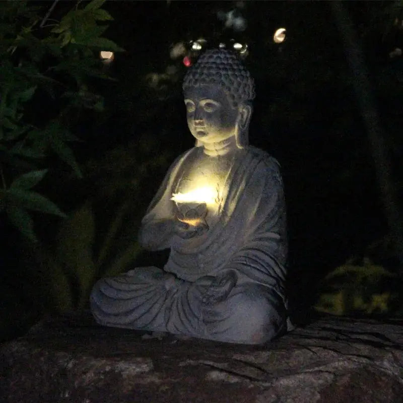 Solar Buddha Statue 24cm - Zen Gartendeko mit LED Lotus Licht wasserfest Wunderweltdeko