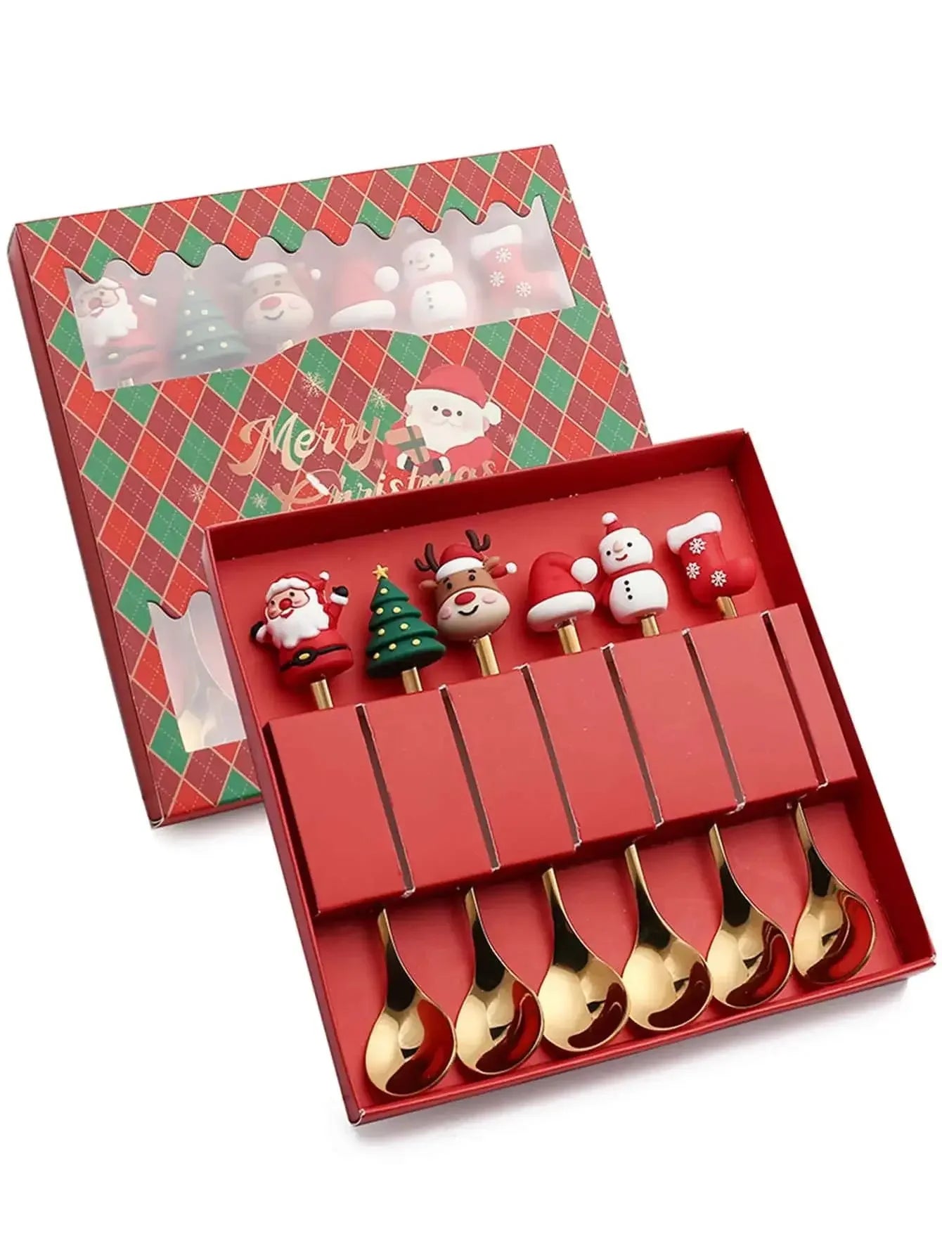 Weihnachtsbesteck Set 2/4/6-teilig Edelstahl - Kreative Dessertgabeln & Kaffeelöffel Geschenkset