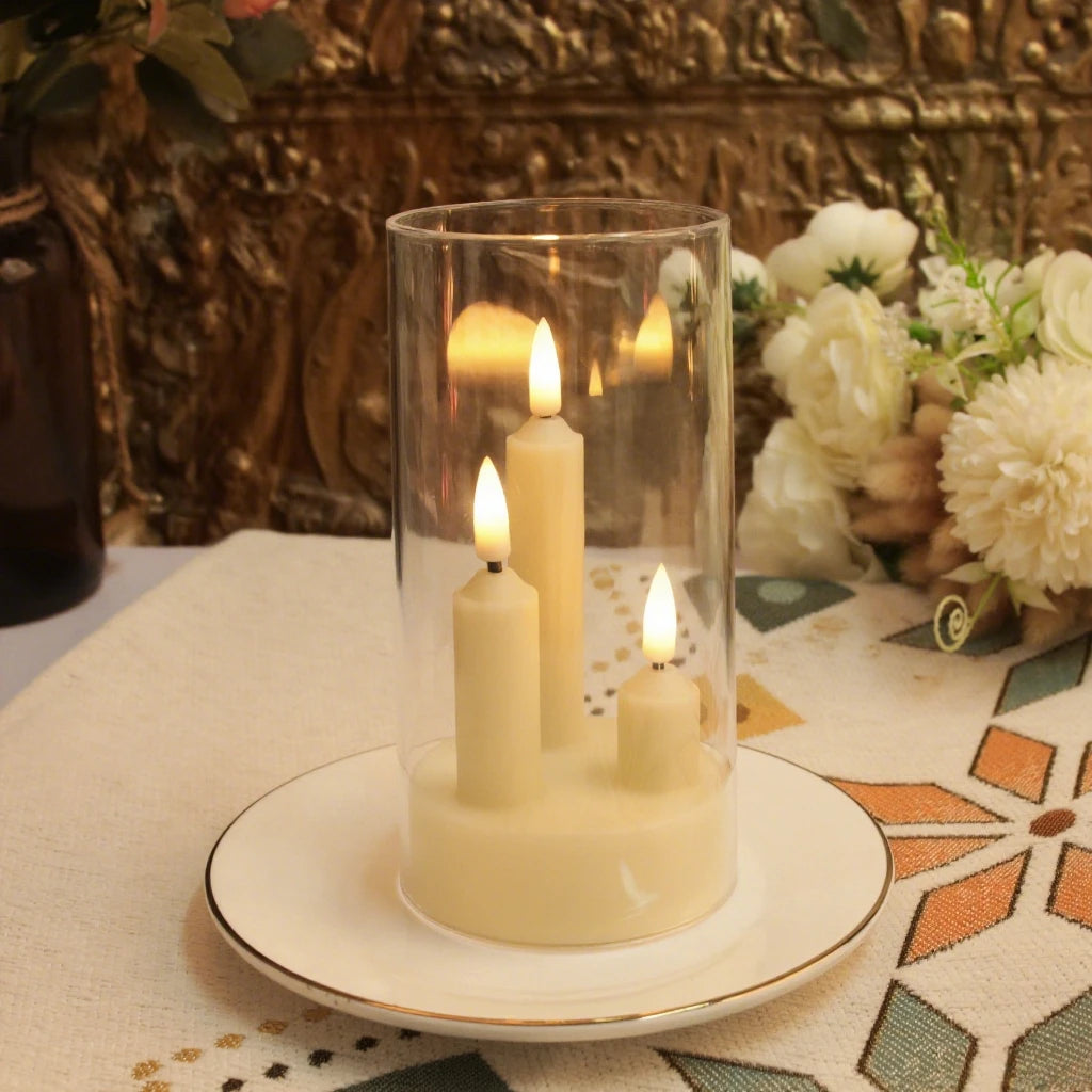 LED Kerzen Set 3-teilig (5/8/10 cm) - Flammenlose Kerzen mit Flackereffekt und Lampenschirm