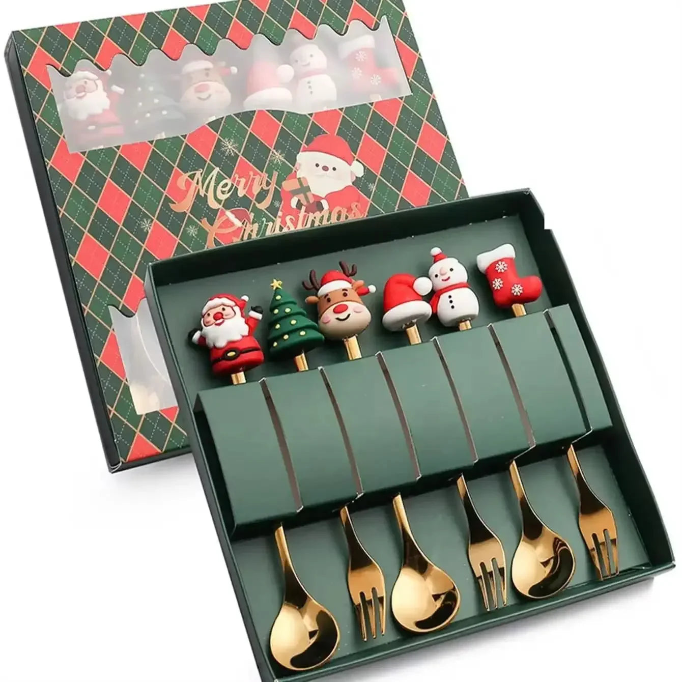 Weihnachtsbesteck Set 2/4/6-teilig Edelstahl - Kreative Dessertgabeln & Kaffeelöffel Geschenkset