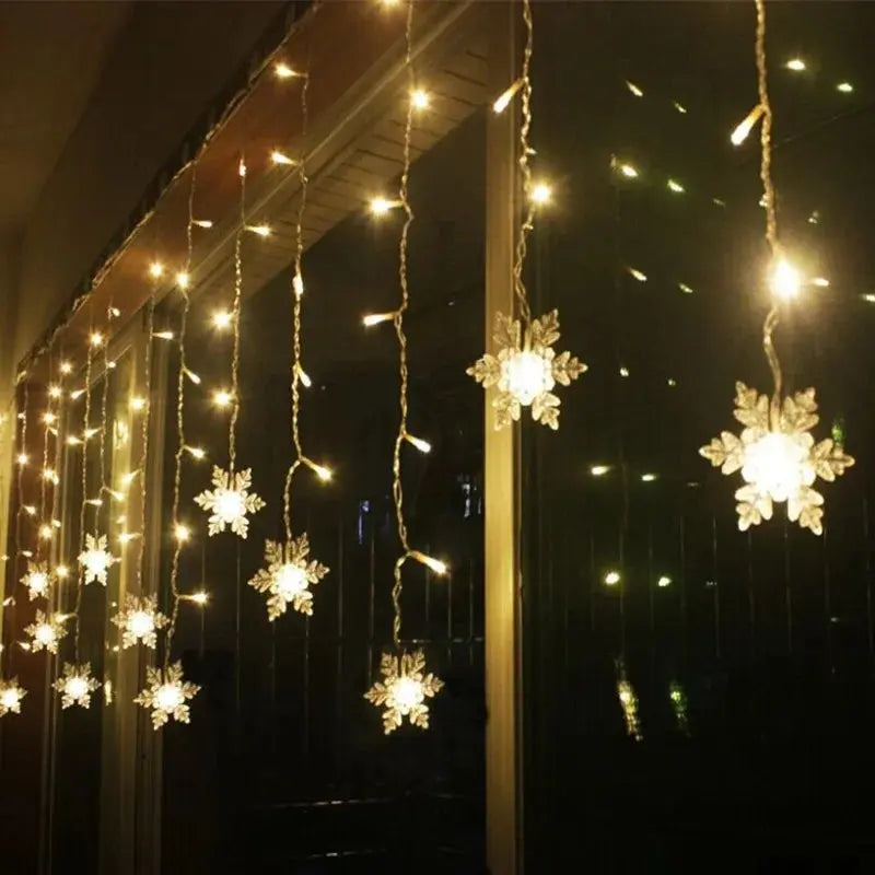 New Year LED Snowflake Curtain String Lights Indoor Halloween Light Wedding Home Party Xmas Lamps Eave Christmas Decoration Wunderweltdeko