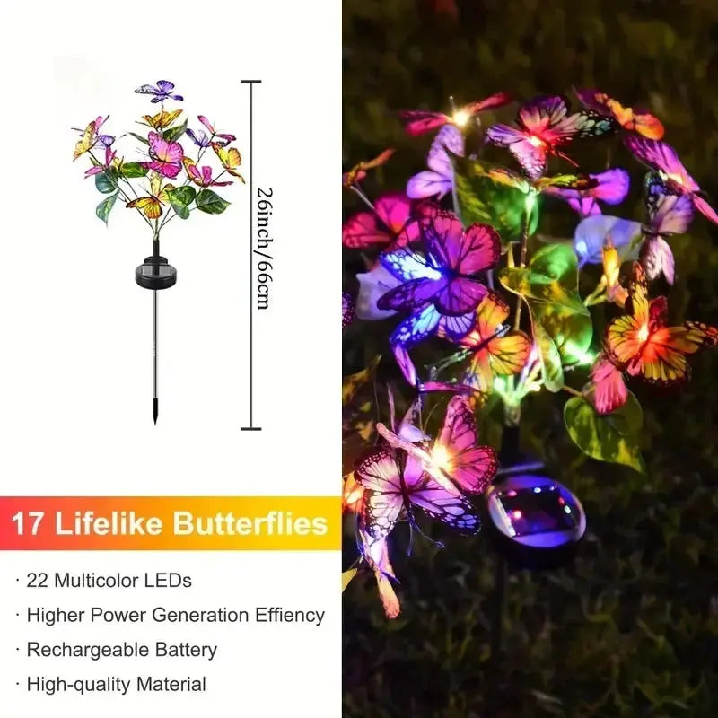 LED Solar Gartenleuchten Schmetterling - Wasserdicht Blumenbaum Lichter für Garten Wunderweltdeko
