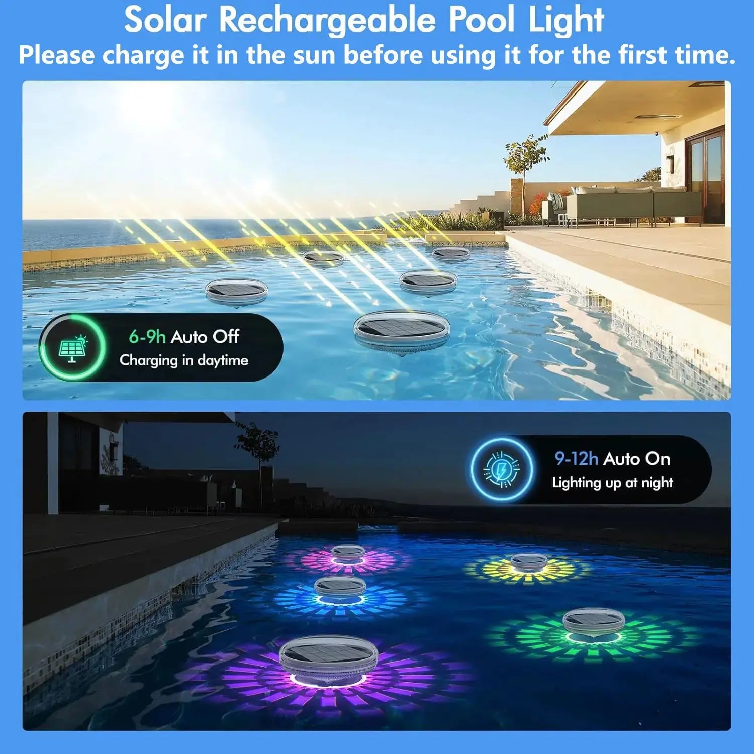 Solar-Schwimmlicht mit Fernbedienung - 9 Modi IP67 wasserdichte Poolleuchten Wunderweltdeko